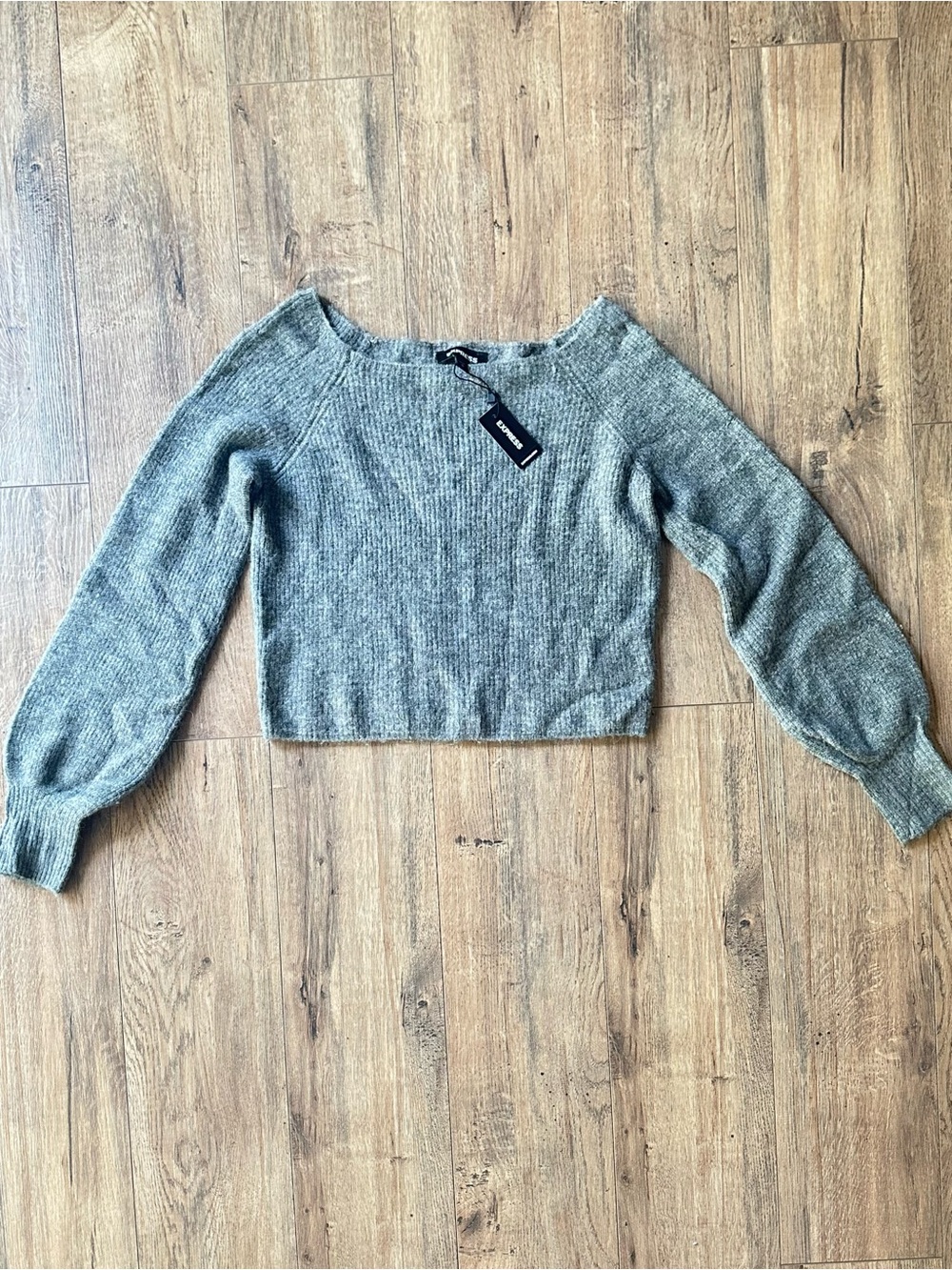 Express women’s Gray Ribbed Cropped Sweater Shrug Wool Blend